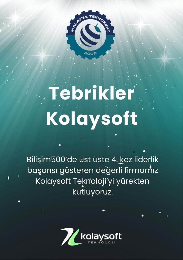 Firmalarımızdan Kolaysoft Teknoloji A.Ş. BİLİŞİM500'de birinci oldu.